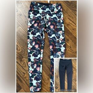 Oiselle Bird Hugger Reversible Tights EUC navy floral size 6